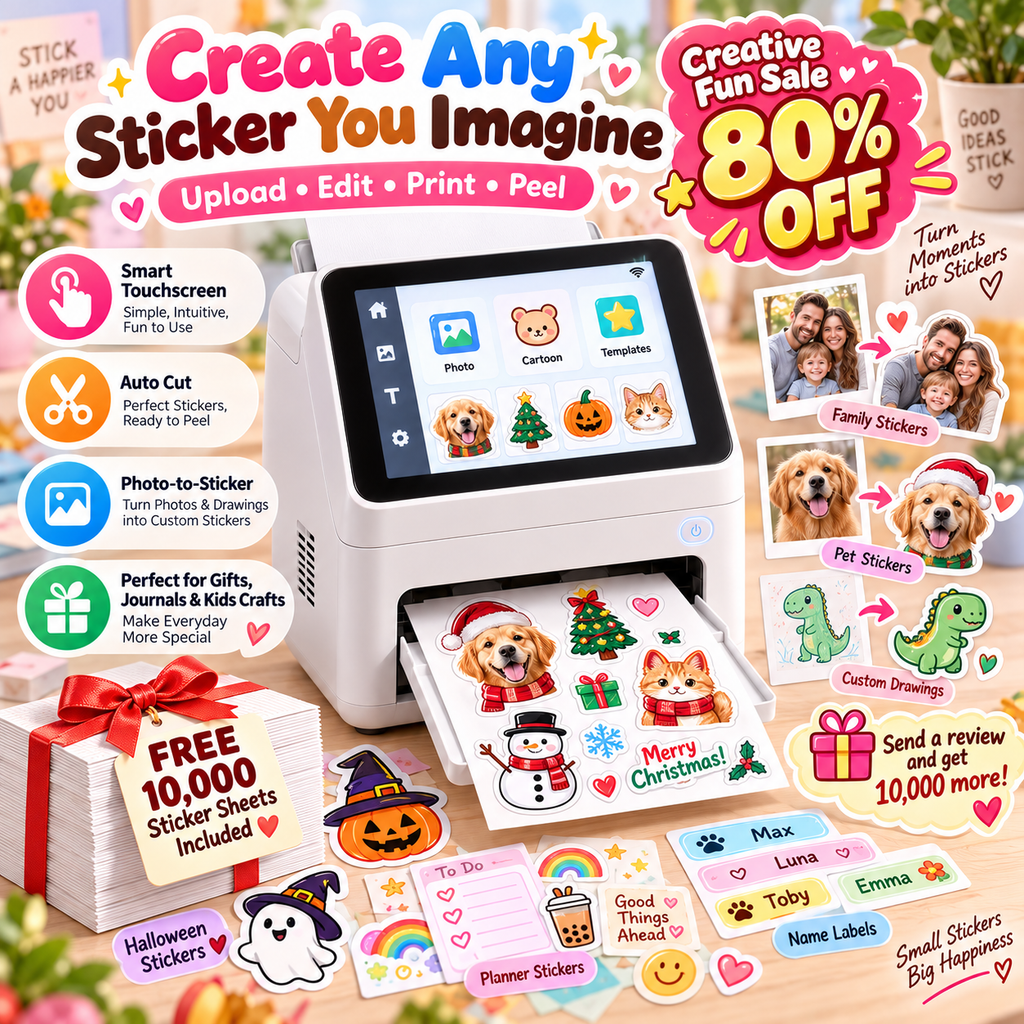 📸🖨️ AI Smart Photo Sticker Printer – Upload, Auto Edit, Print & Kiss-Cut Custom Stickers ✨