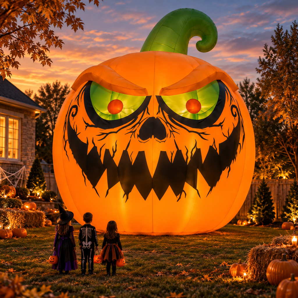 😈🎃 16.4FT Giant Evil Pumpkin Inflatable – Glowing Monster Halloween Yard Decoration 🔥