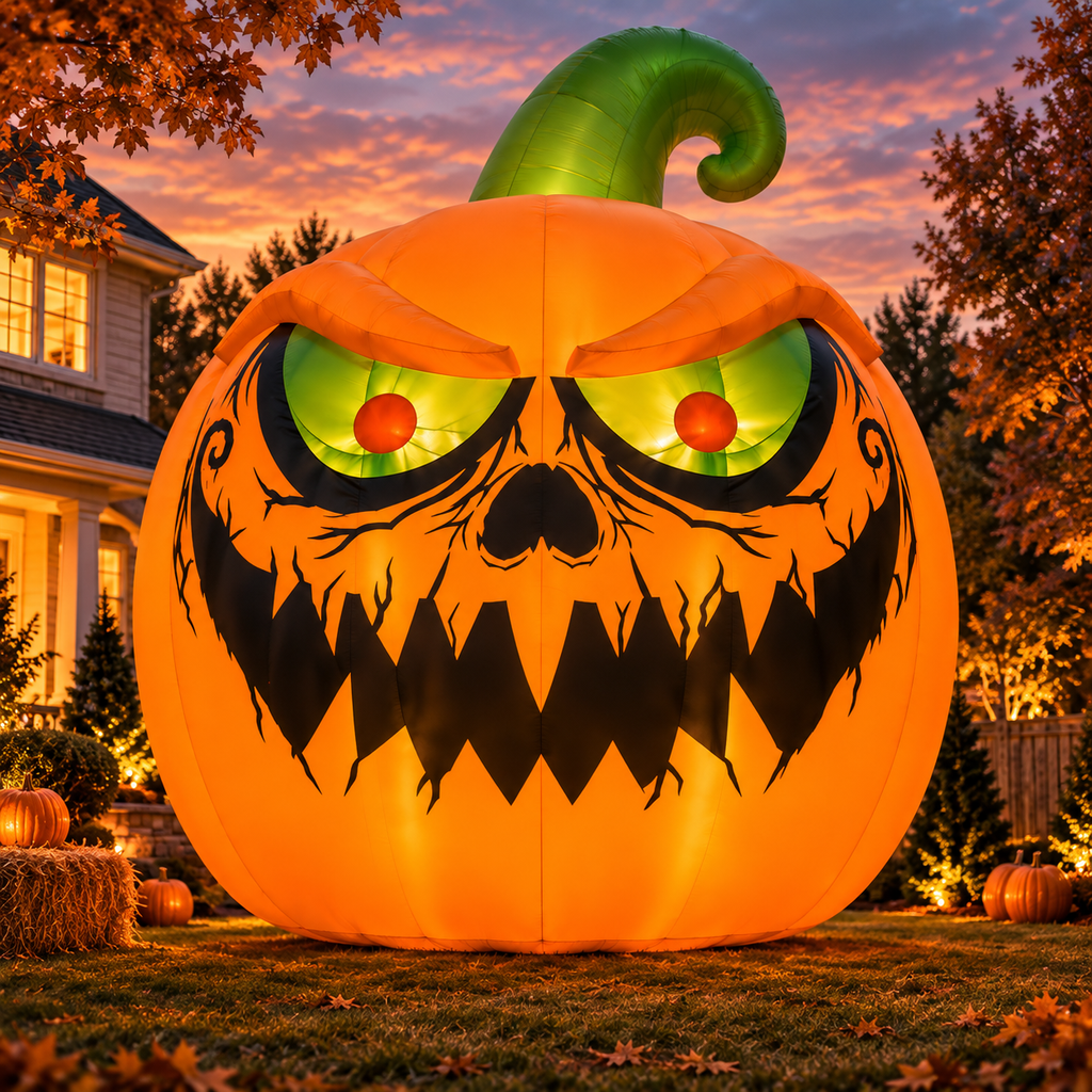😈🎃 16.4FT Giant Evil Pumpkin Inflatable – Glowing Monster Halloween Yard Decoration 🔥