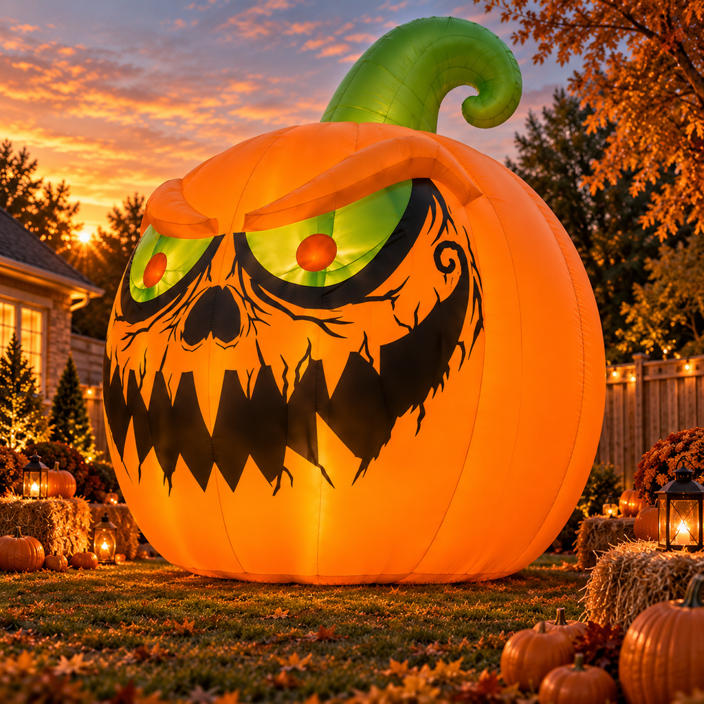 😈🎃 16.4FT Giant Evil Pumpkin Inflatable – Glowing Monster Halloween Yard Decoration 🔥