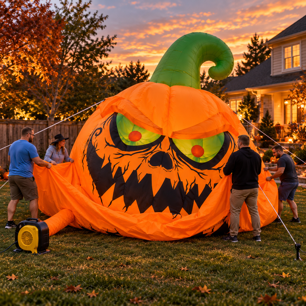 😈🎃 16.4FT Giant Evil Pumpkin Inflatable – Glowing Monster Halloween Yard Decoration 🔥