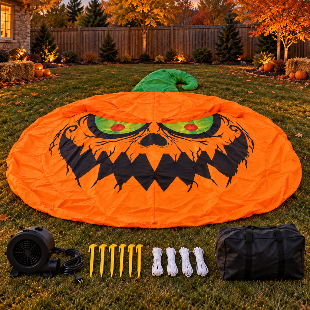 😈🎃 16.4FT Giant Evil Pumpkin Inflatable – Glowing Monster Halloween Yard Decoration 🔥