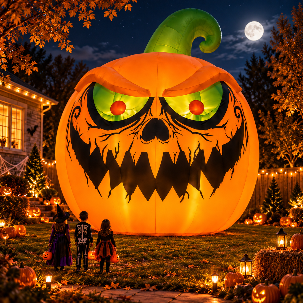 😈🎃 16.4FT Giant Evil Pumpkin Inflatable – Glowing Monster Halloween Yard Decoration 🔥