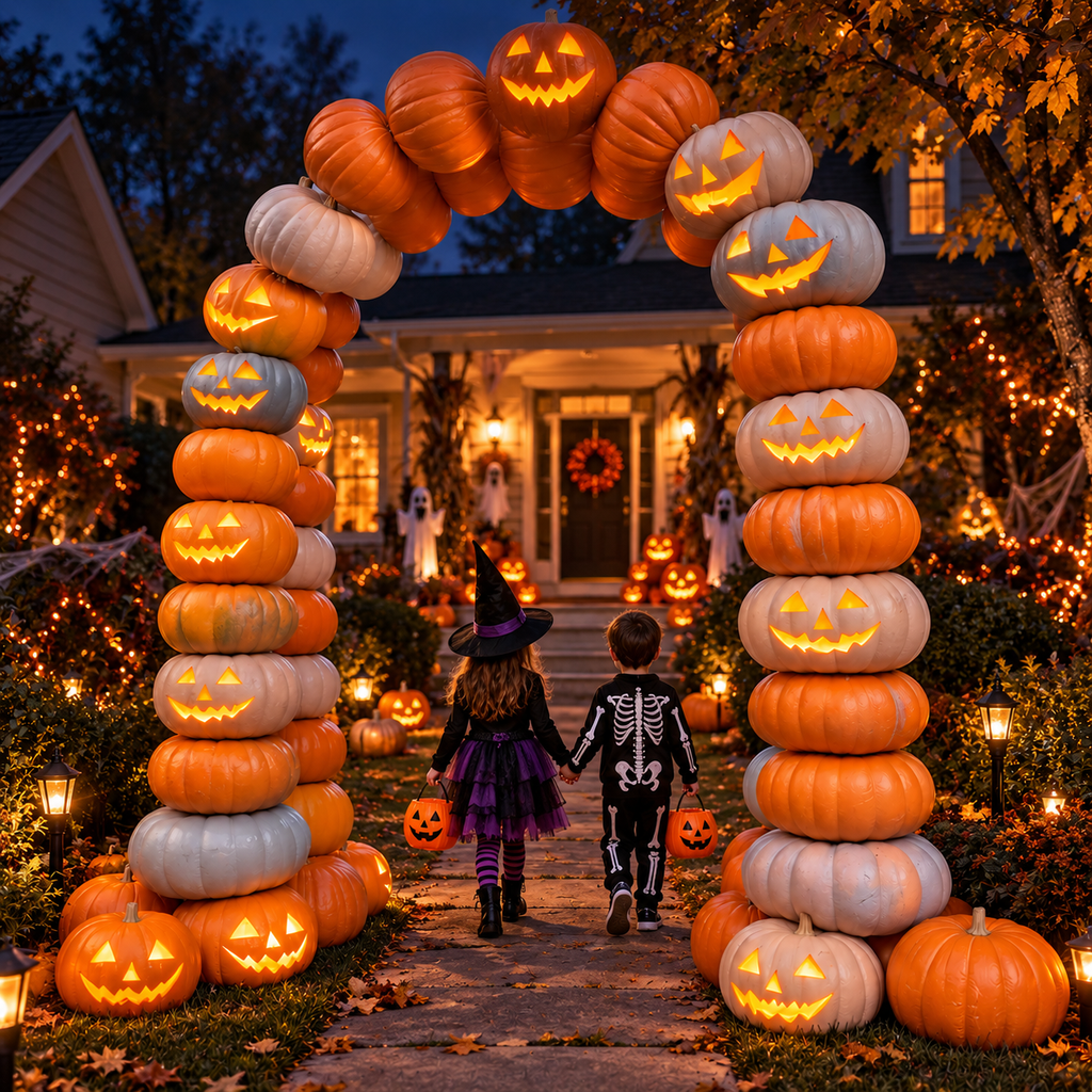 🎃 8.2FT Light-Up Inflatable Pumpkin Arch – Halloween Walk-Through Yard Entrance Decoration ✨👻