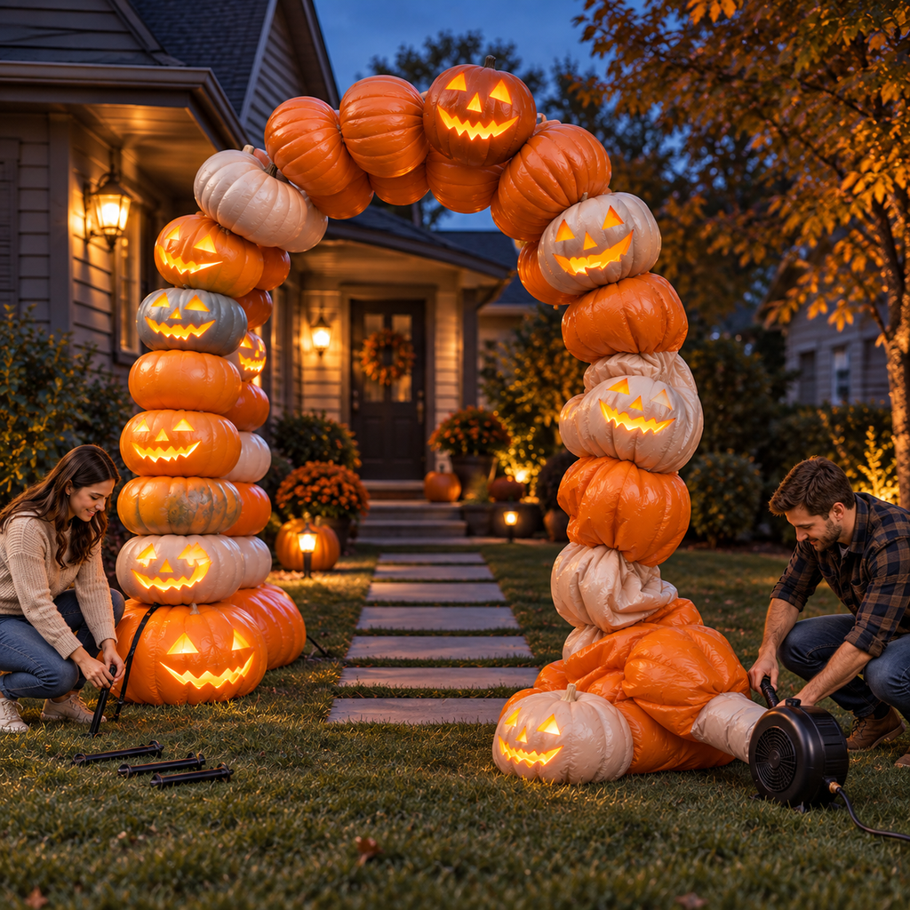 🎃 8.2FT Light-Up Inflatable Pumpkin Arch – Halloween Walk-Through Yard Entrance Decoration ✨👻