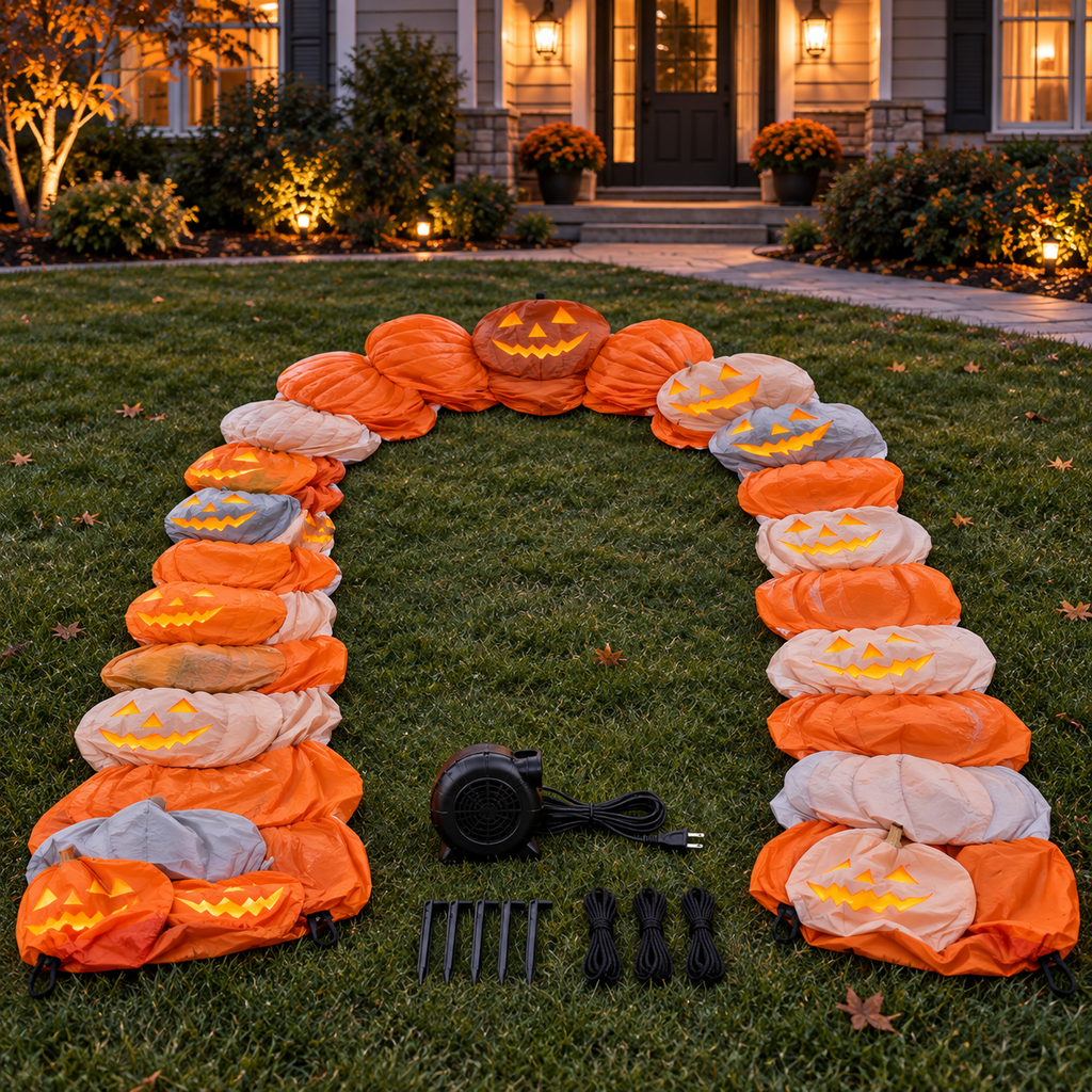 🎃 8.2FT Light-Up Inflatable Pumpkin Arch – Halloween Walk-Through Yard Entrance Decoration ✨👻