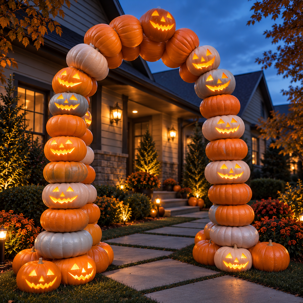 🎃 8.2FT Light-Up Inflatable Pumpkin Arch – Halloween Walk-Through Yard Entrance Decoration ✨👻