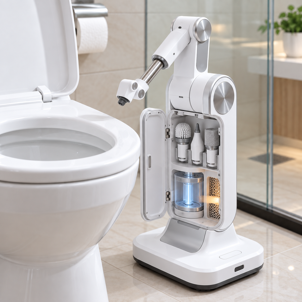 🏠✨ Automatic Smart Bathroom Cleaning Robot – Deep-Reach Toilet Scrubber with Auto Storage 🤖