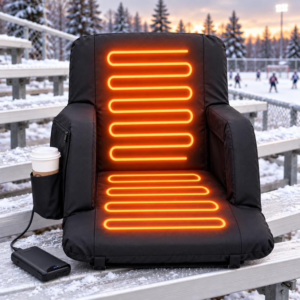 🔥🪑 360° Surround Heated Stadium Chair – 3 Heat Levels, 20,000mAh Battery & Foldable Portable Design ❄️
