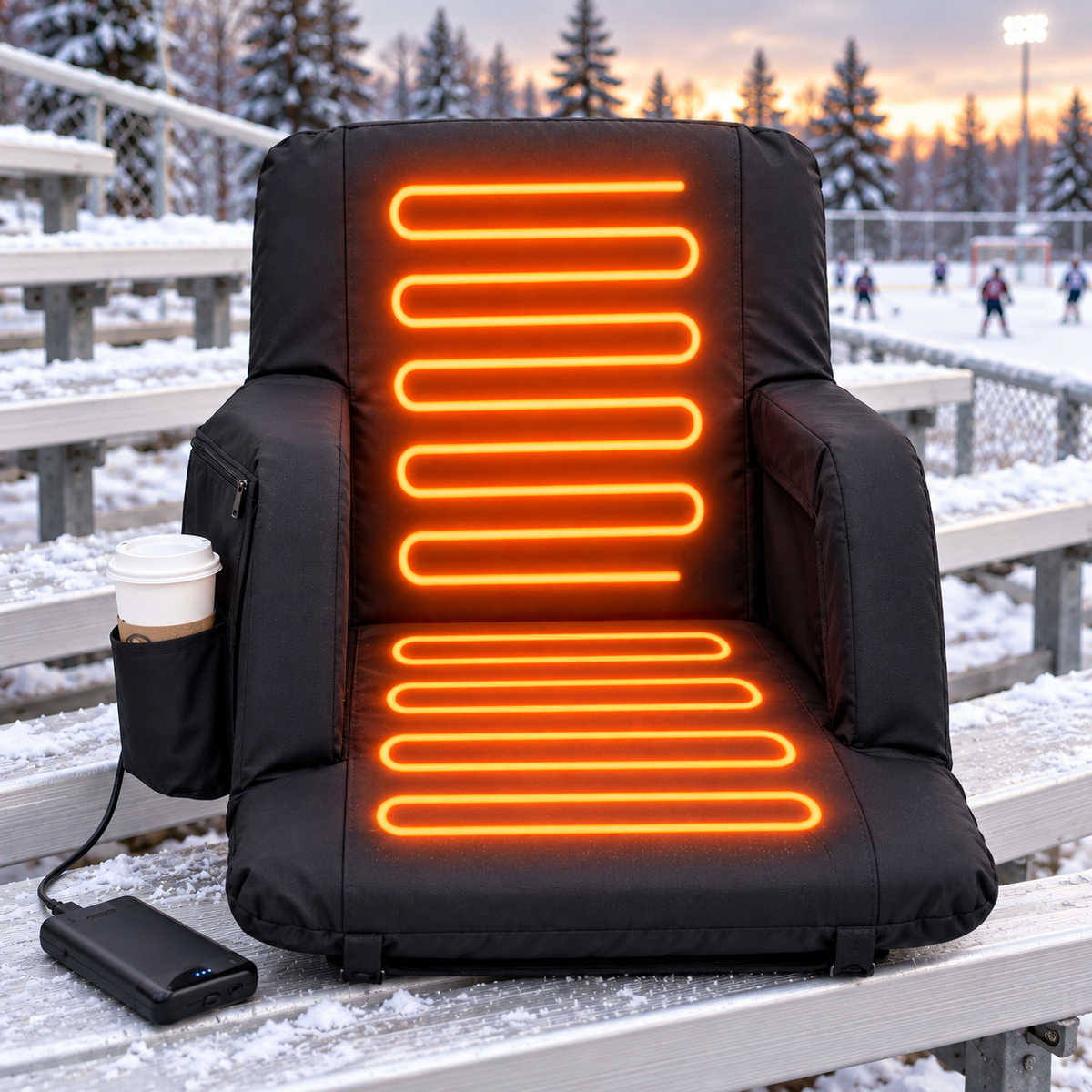 🔥🪑 360° Surround Heated Stadium Chair – 3 Heat Levels, 20,000mAh Battery & Foldable Portable Design ❄️