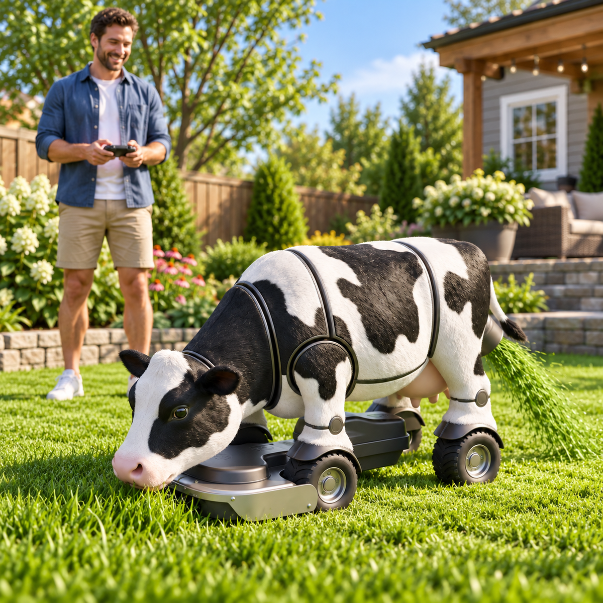 🐄🌿 CowBot Remote-Control Lawn Mower – Rechargeable Electric Cow Mower with Wireless Controller 🎮✂️