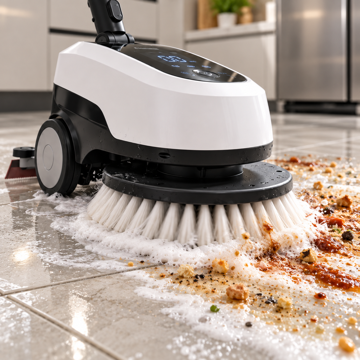 🌀🧹 3-in-1 Electric Floor Scrubber – Rotating Brush, Wet-Dry Suction & Rear Squeegee with Interchangeable Mop Head ✨