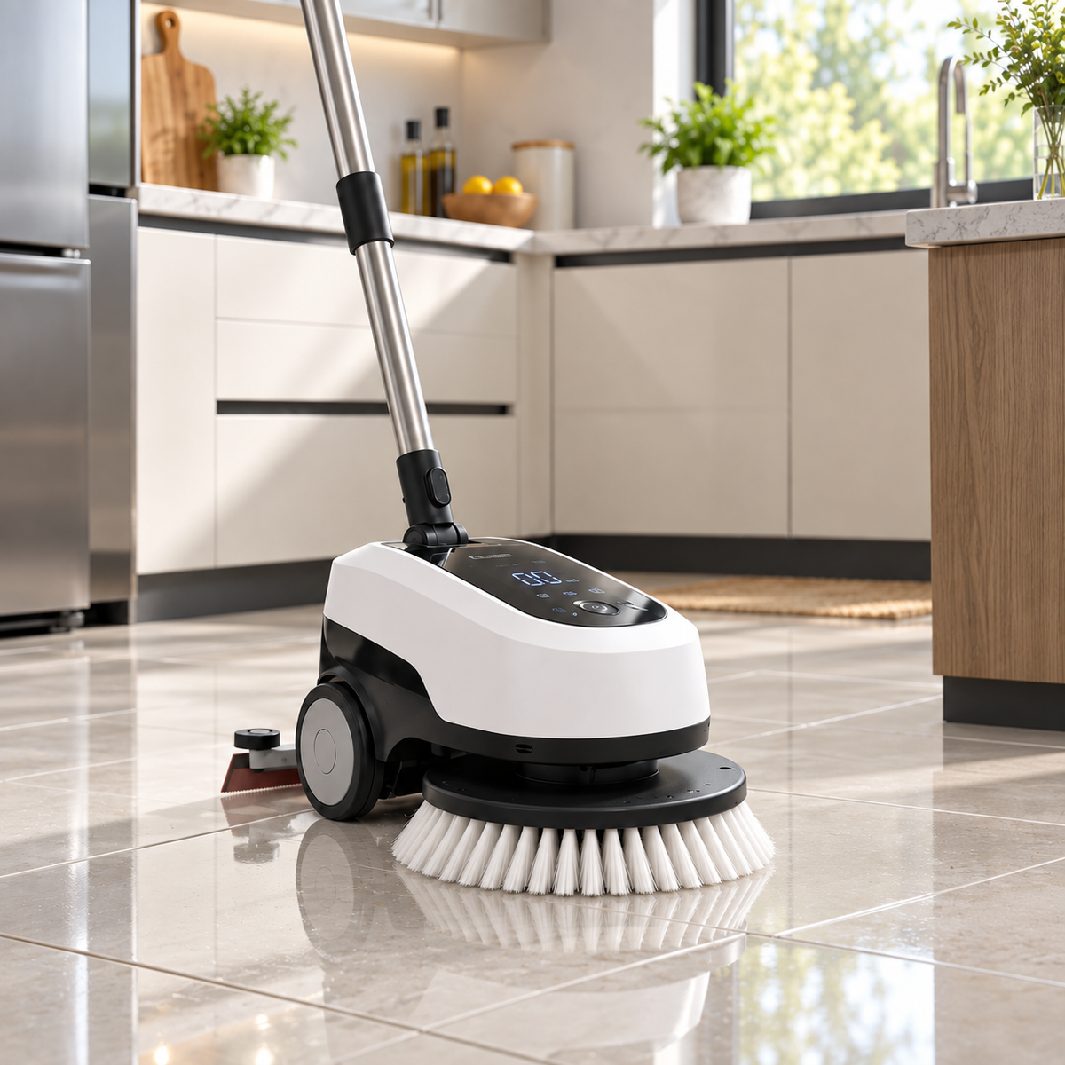 🌀🧹 3-in-1 Electric Floor Scrubber – Rotating Brush, Wet-Dry Suction & Rear Squeegee with Interchangeable Mop Head ✨