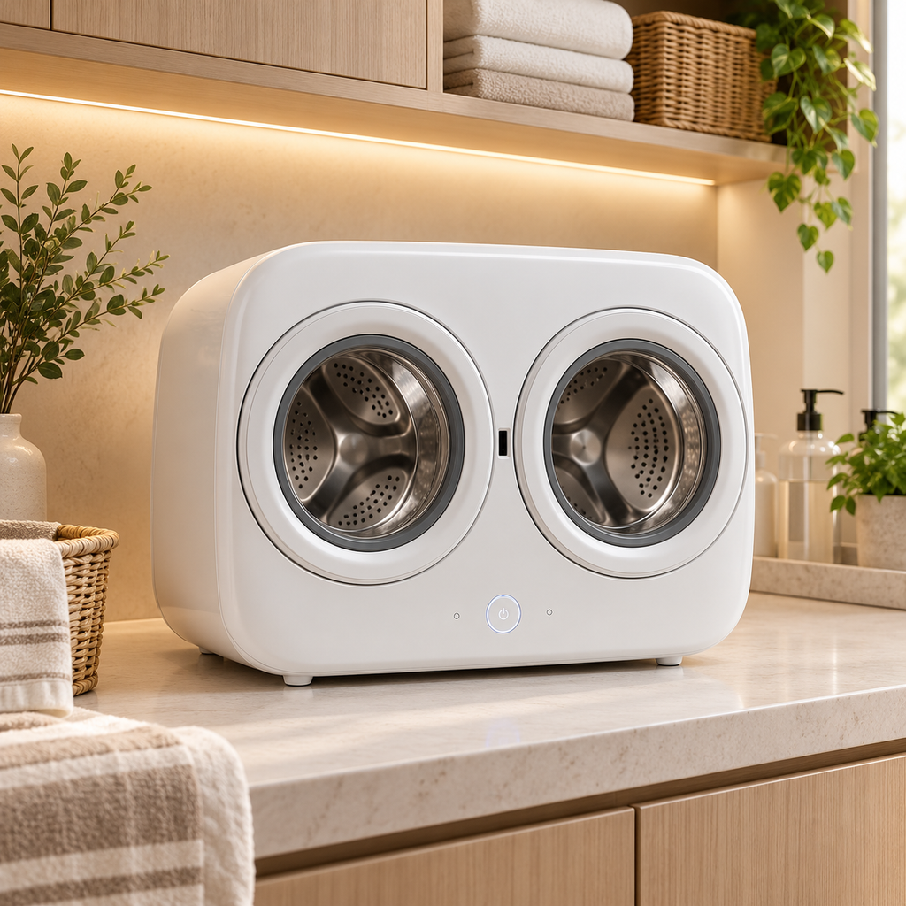 🧺✨ Smart Dual-Drum Mini Washer – Separate Wash for Underwear & Socks with High-Temperature Hygiene Care 👙🧦