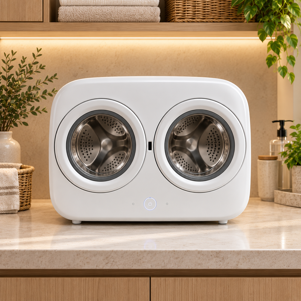 🧺✨ Smart Dual-Drum Mini Washer – Separate Wash for Underwear & Socks with High-Temperature Hygiene Care 👙🧦