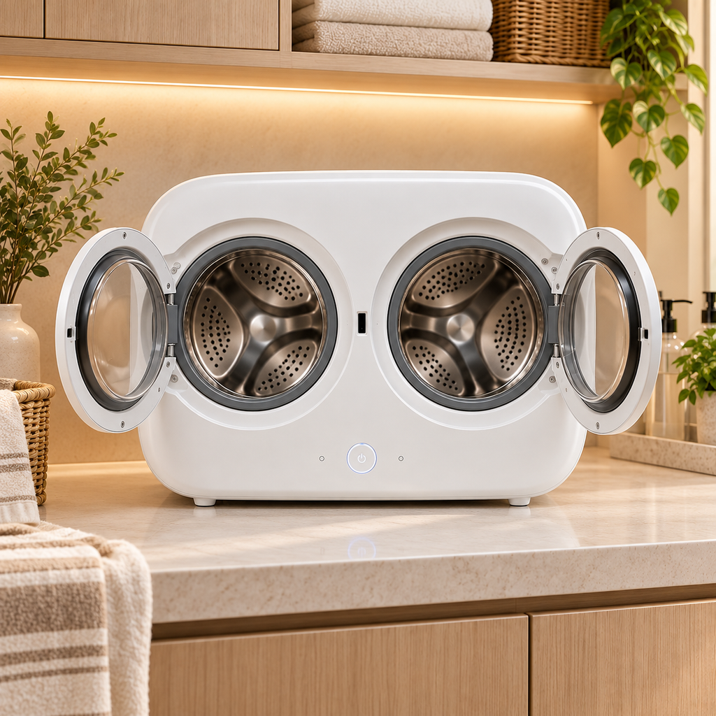 🧺✨ Smart Dual-Drum Mini Washer – Separate Wash for Underwear & Socks with High-Temperature Hygiene Care 👙🧦