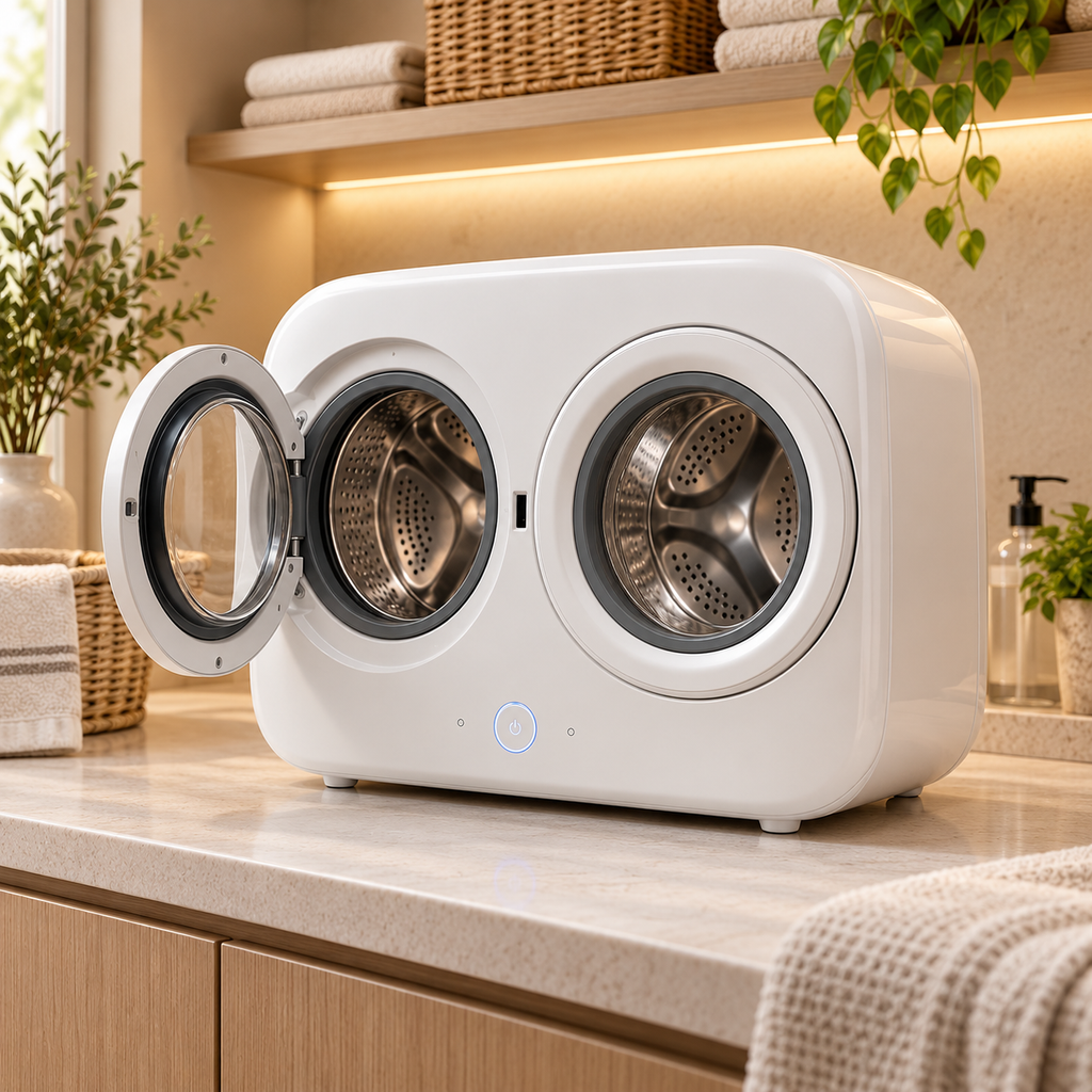 🧺✨ Smart Dual-Drum Mini Washer – Separate Wash for Underwear & Socks with High-Temperature Hygiene Care 👙🧦