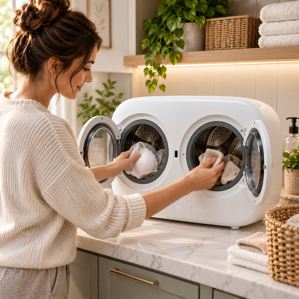 🧺✨ Smart Dual-Drum Mini Washer – Separate Wash for Underwear & Socks with High-Temperature Hygiene Care 👙🧦