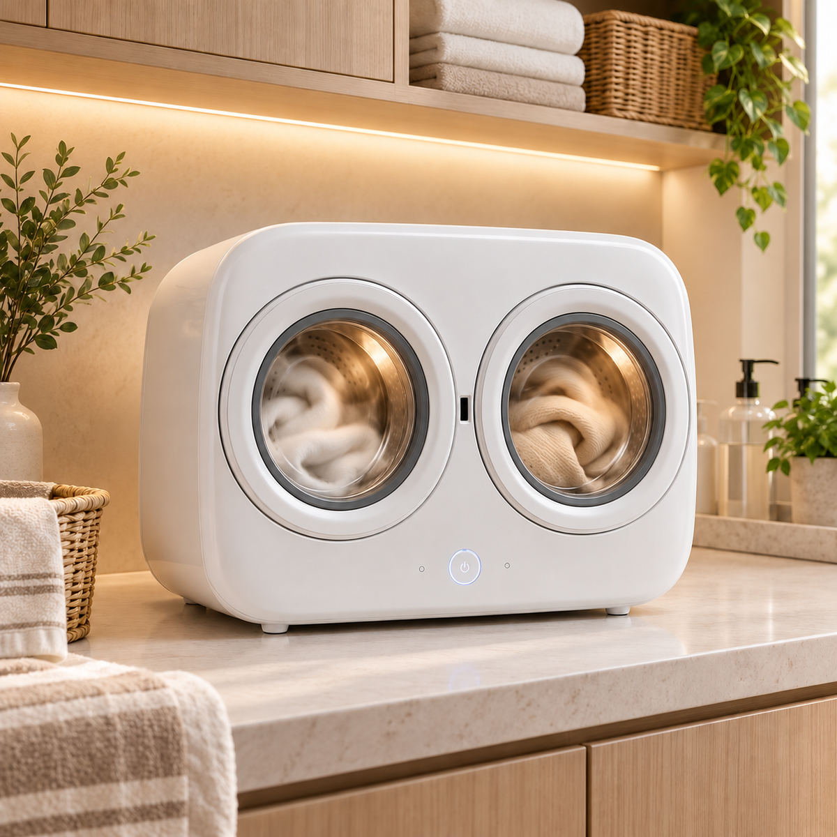 🧺✨ Smart Dual-Drum Mini Washer – Separate Wash for Underwear & Socks with High-Temperature Hygiene Care 👙🧦