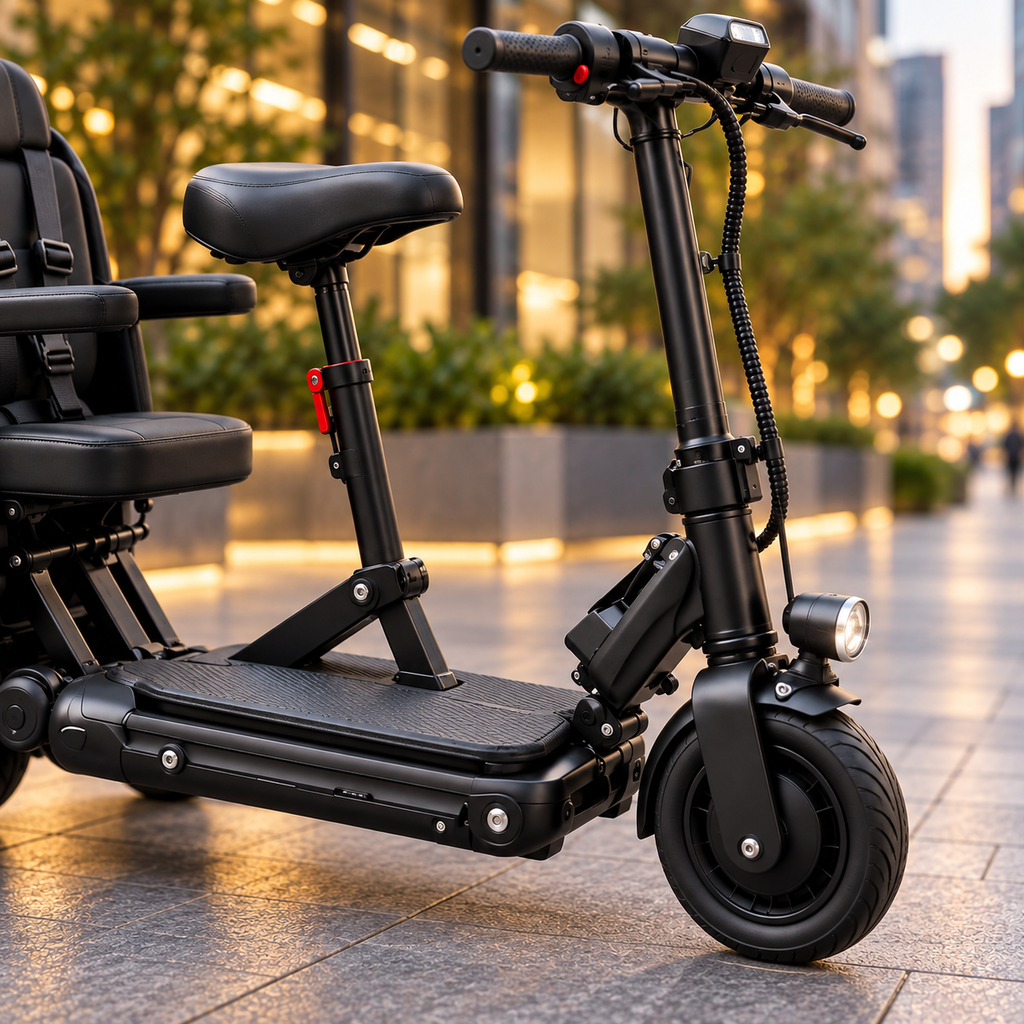 🛴🧳 2-Seat Foldable Electric Travel Scooter – Adult Seat + Rear Passenger Seat, Removable Battery & Suitcase-Style Fold ✨
