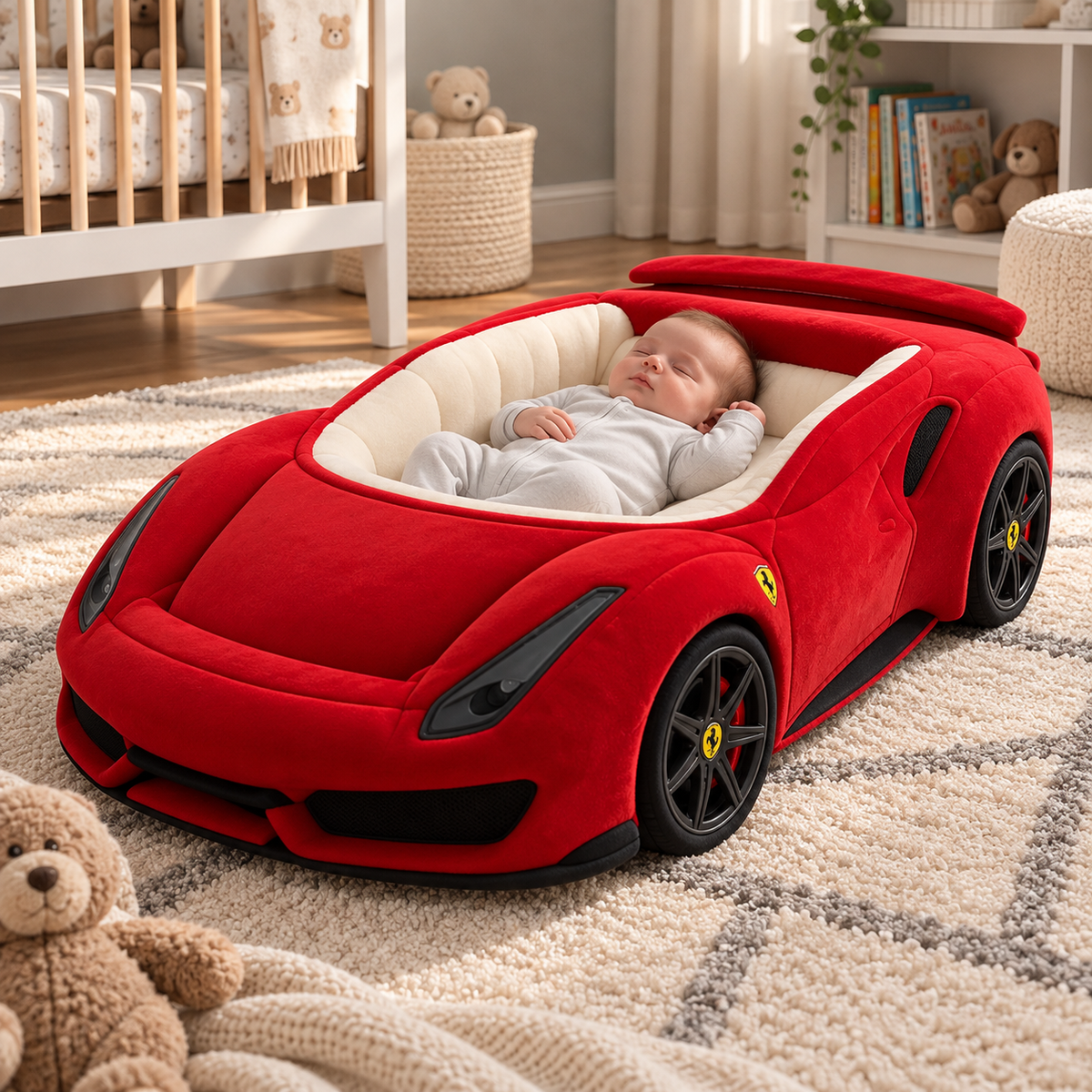 🏎️ Luxury Car-Shaped Baby Lounger Bed ✨ Plush Nursery Nest for Cozy Rest & Play