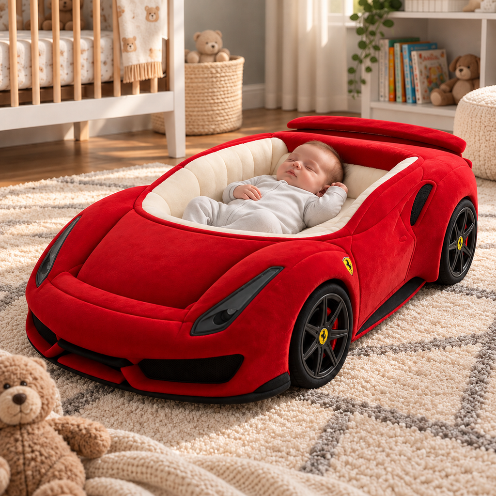 🏎️ Luxury Car-Shaped Baby Lounger Bed ✨ Plush Nursery Nest for Cozy Rest & Play