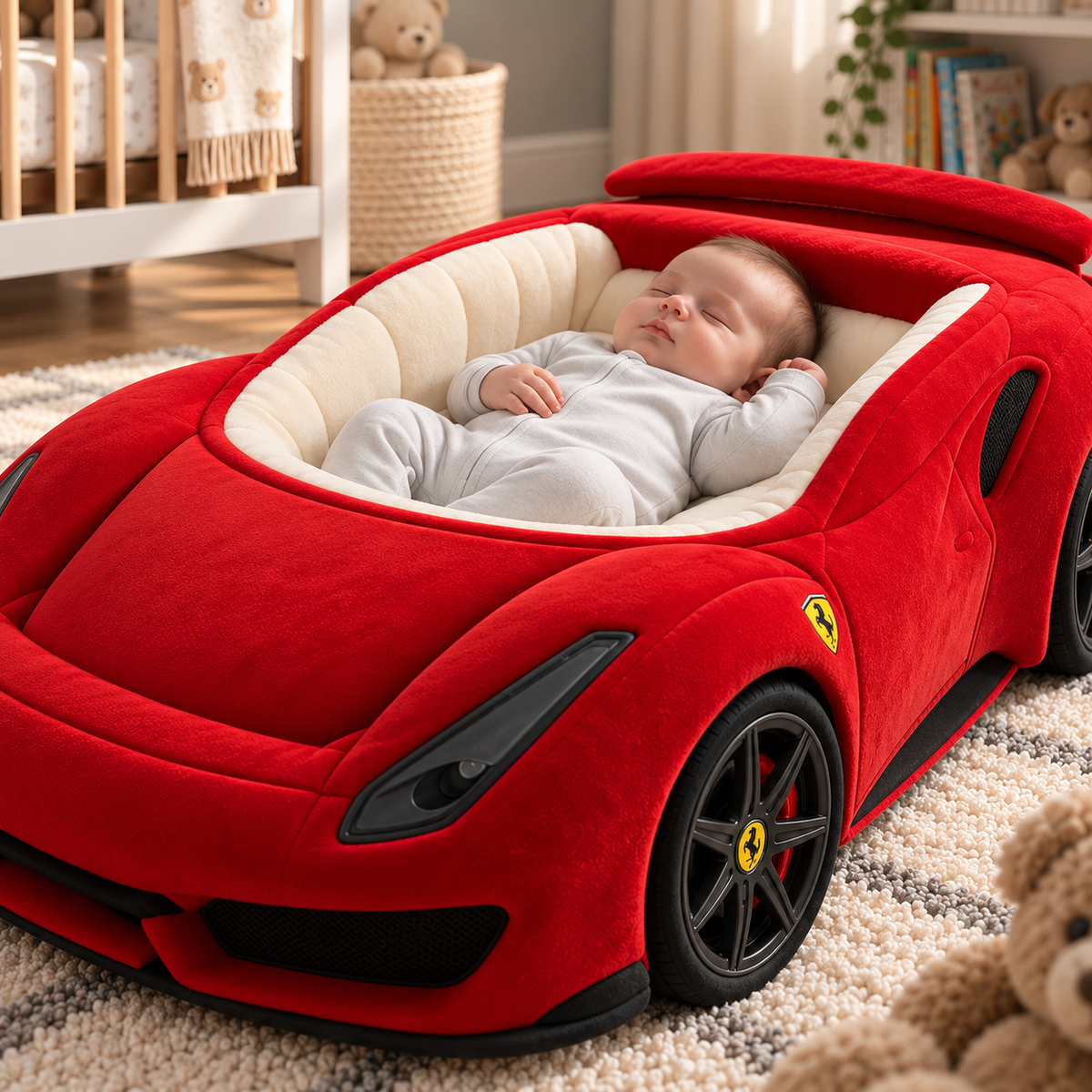 🏎️ Luxury Car-Shaped Baby Lounger Bed ✨ Plush Nursery Nest for Cozy Rest & Play