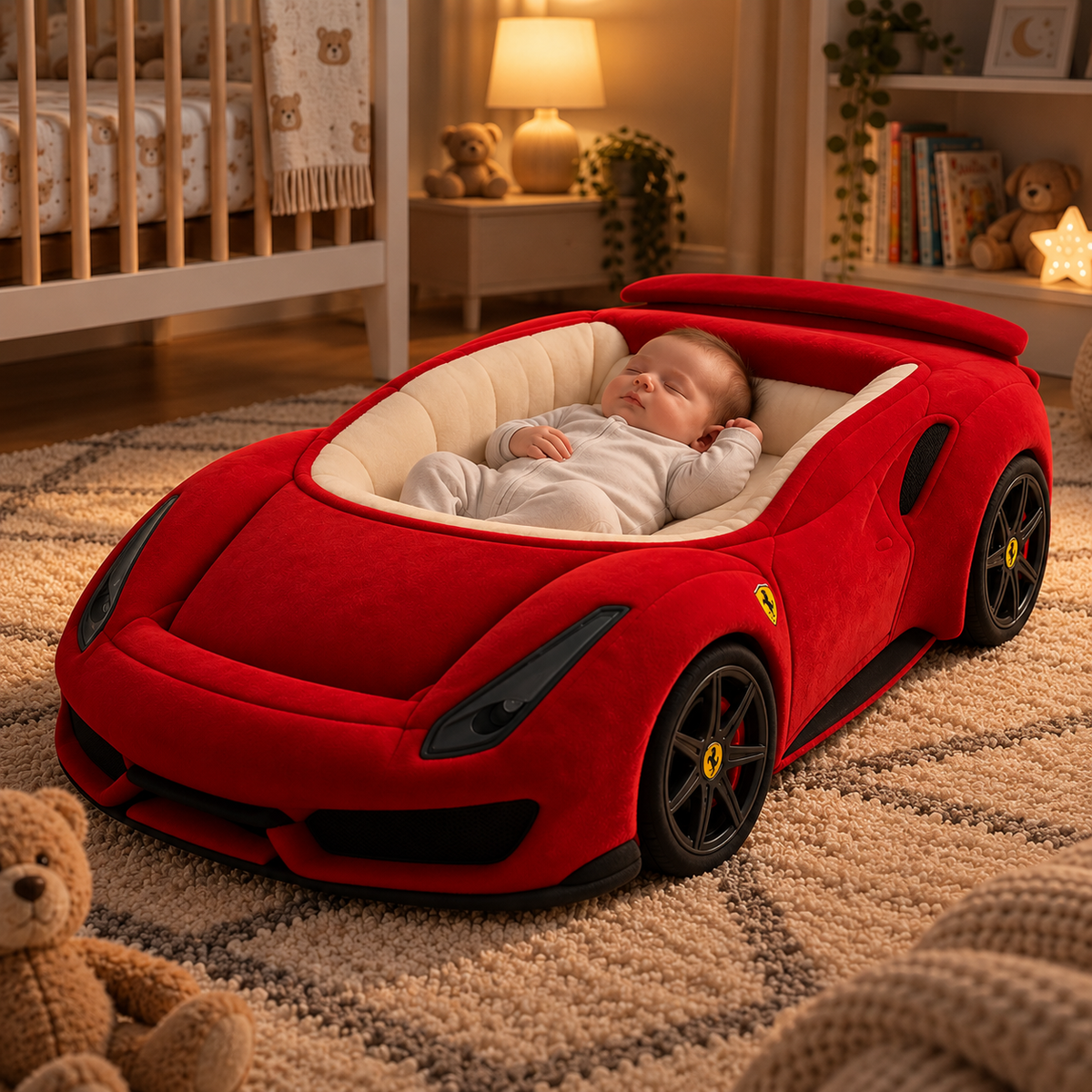 🏎️ Luxury Car-Shaped Baby Lounger Bed ✨ Plush Nursery Nest for Cozy Rest & Play