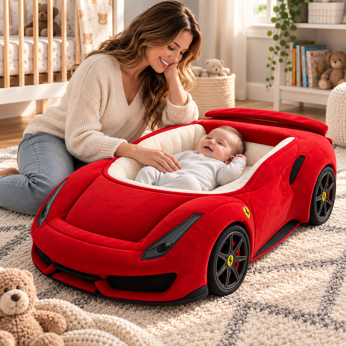 🏎️ Luxury Car-Shaped Baby Lounger Bed ✨ Plush Nursery Nest for Cozy Rest & Play