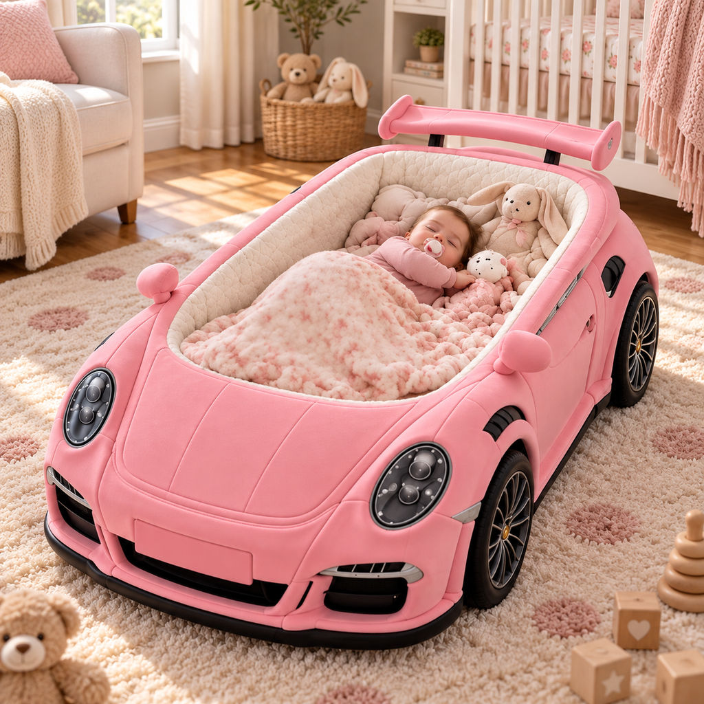 🏎️ Luxury Car-Shaped Baby Lounger Bed ✨ Plush Nursery Nest for Cozy Rest & Play