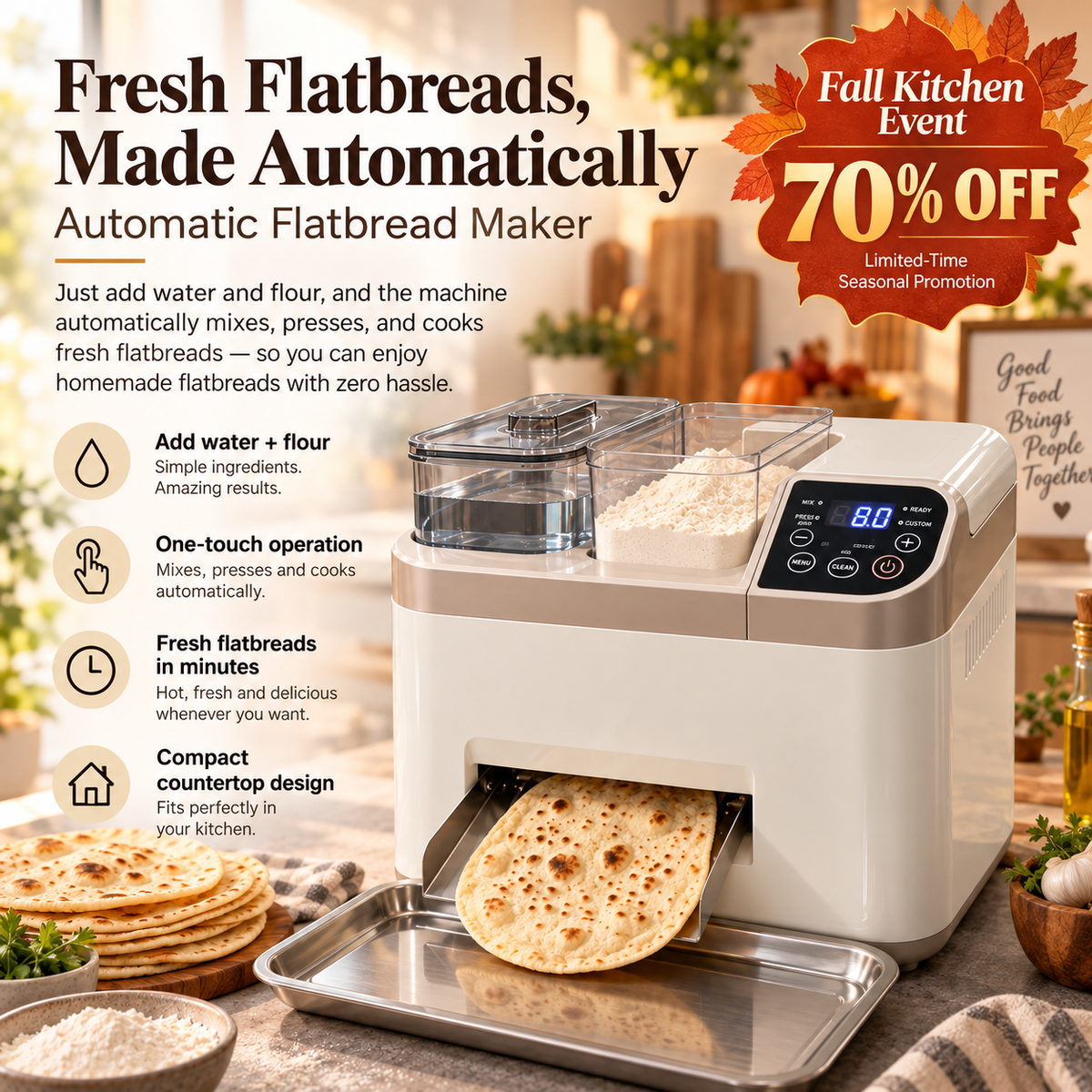 🍞 Smart Automatic Flatbread Maker 🥙 Just Add Flour & Water for Fresh Homemade Flatbreads