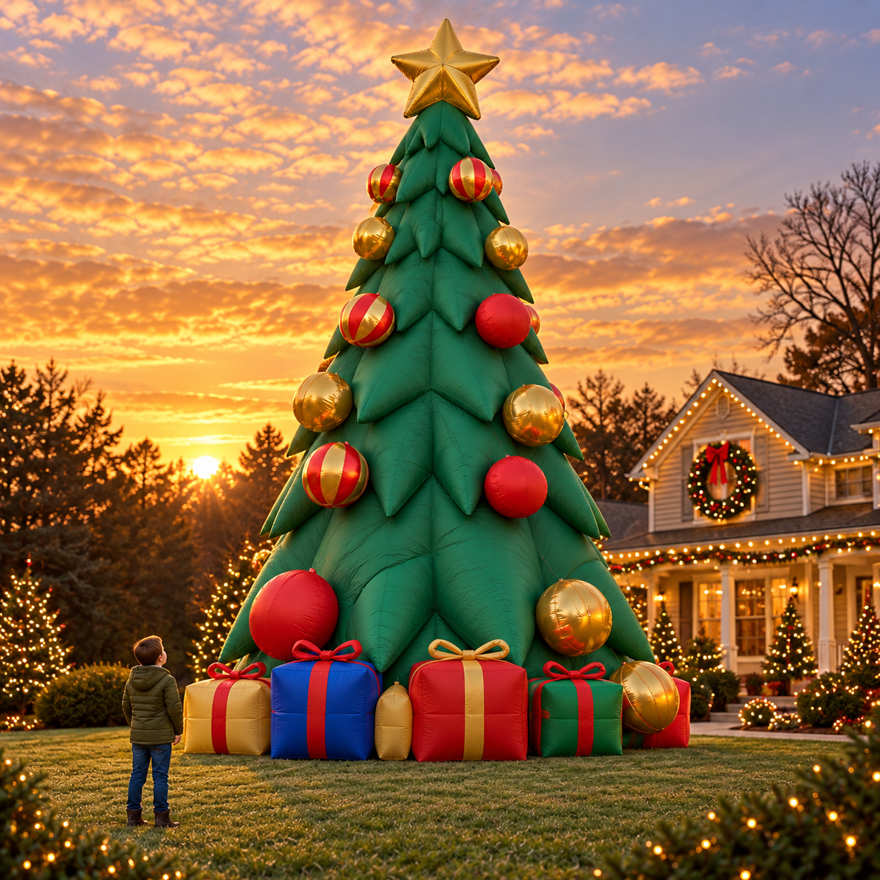 🎄🎅🦃 3-Piece Giant Holiday Inflatable Set – Christmas Tree, Santa & Thanksgiving Turkey