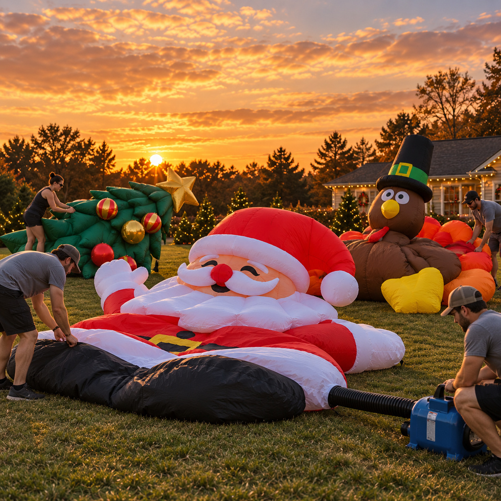 🎄🎅🦃 3-Piece Giant Holiday Inflatable Set – Christmas Tree, Santa & Thanksgiving Turkey