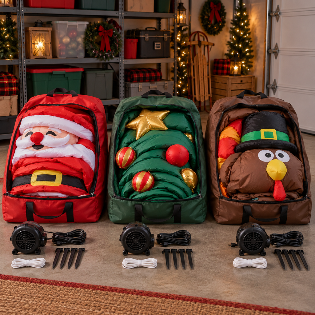 🎄🎅🦃 3-Piece Giant Holiday Inflatable Set – Christmas Tree, Santa & Thanksgiving Turkey