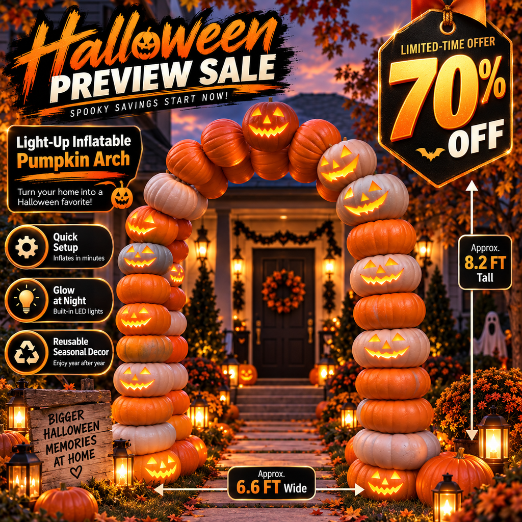 🎃 8.2FT Light-Up Inflatable Pumpkin Arch – Halloween Walk-Through Yard Entrance Decoration ✨👻